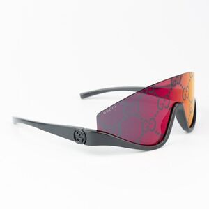 NEW Gucci GG1650S 009 Grey Red Mirror Logo Unisex Shield Mask Sunglasses